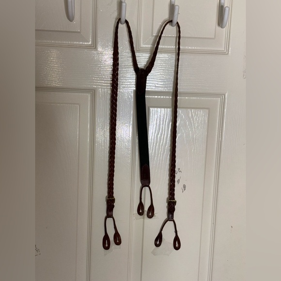 Vtg Polo Ralph Lauren Braided Leather Grain Adjustable Suspenders Brass Buckles​ - Picture 7 of 14